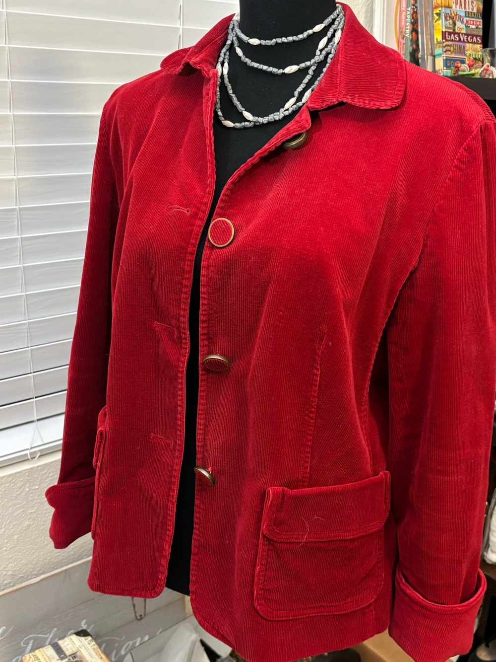 Talbots Deep Red Corduroy Button Jacket with Pockets